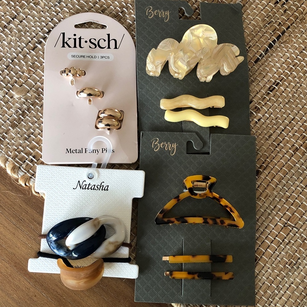 Kit·sch and Natasha Hair Accessories Set – Yellow, Gold, Black, Cream